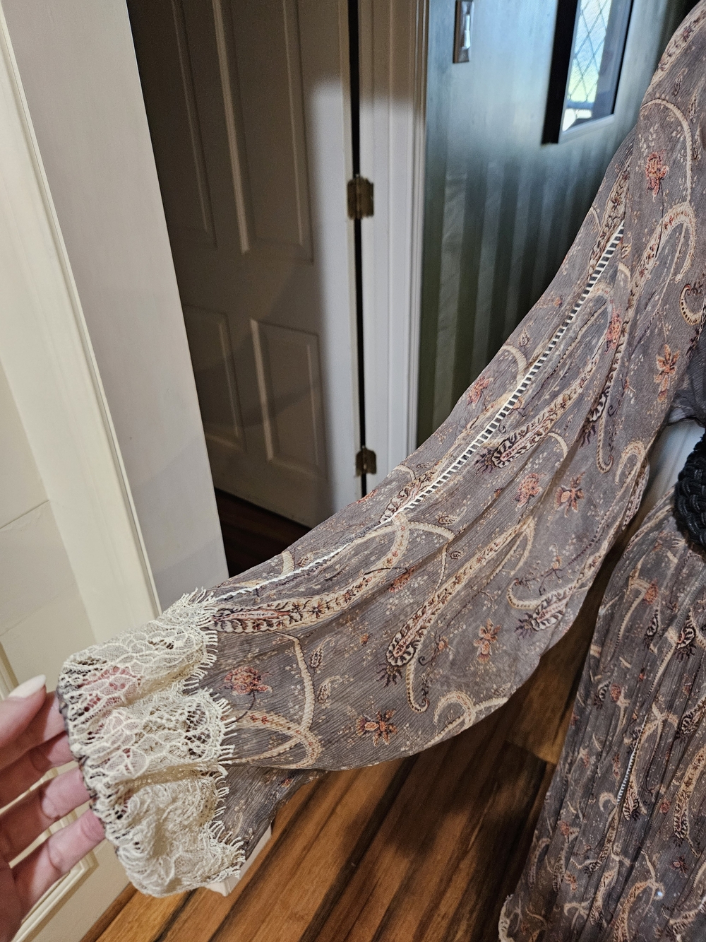 Zimmerman Boho Paisley Lace Trim silk Maxi Dress - Taupe & Cream Size 8